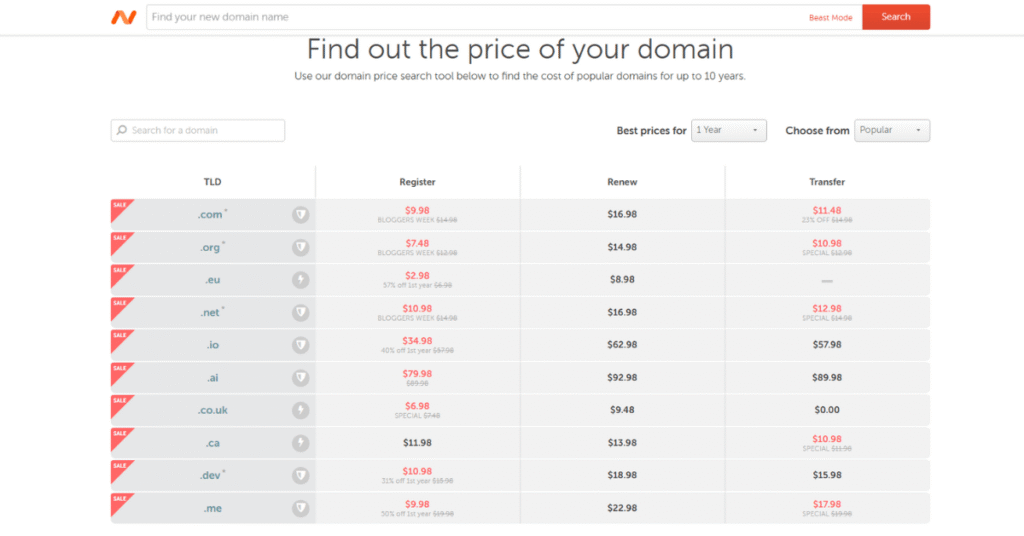 Namecheap domain